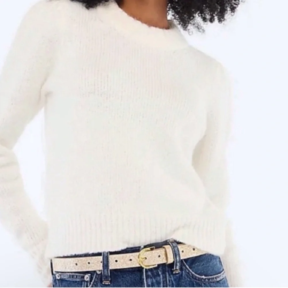 J. Crew Fuzzy Wool Alpaca Women's Cream Crew Neck Sweater Holiday Preppy